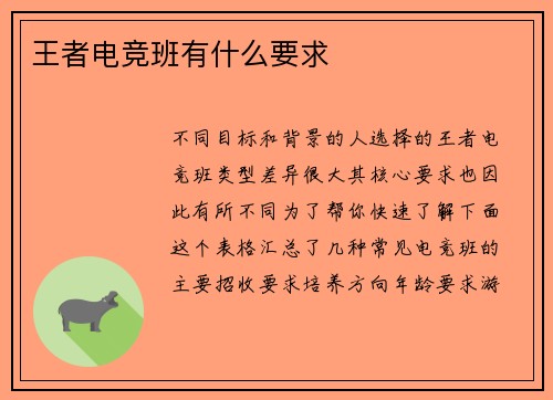 王者电竞班有什么要求